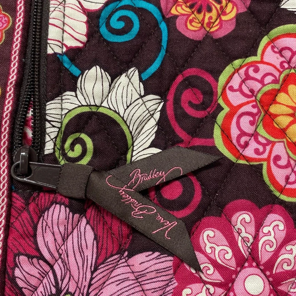 Vera Bradley Quilted Floral Pink/Brown Drawstring Backpack Bag Travel Pouch Sack